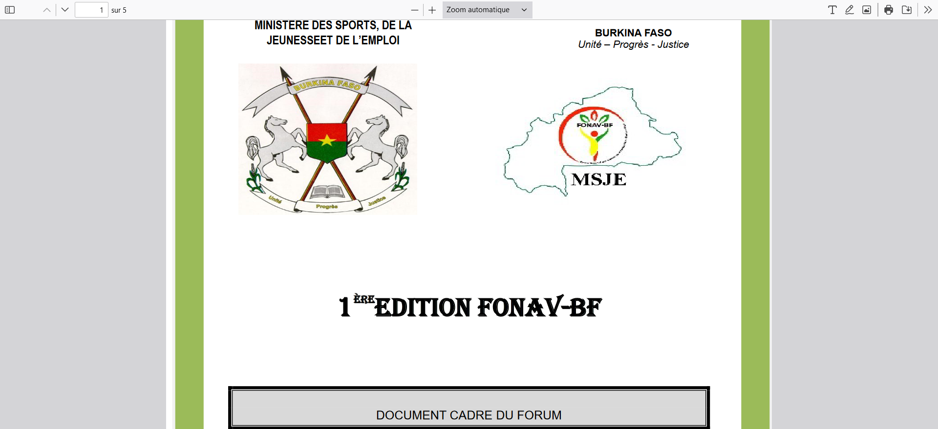 Document cadre du FONAV